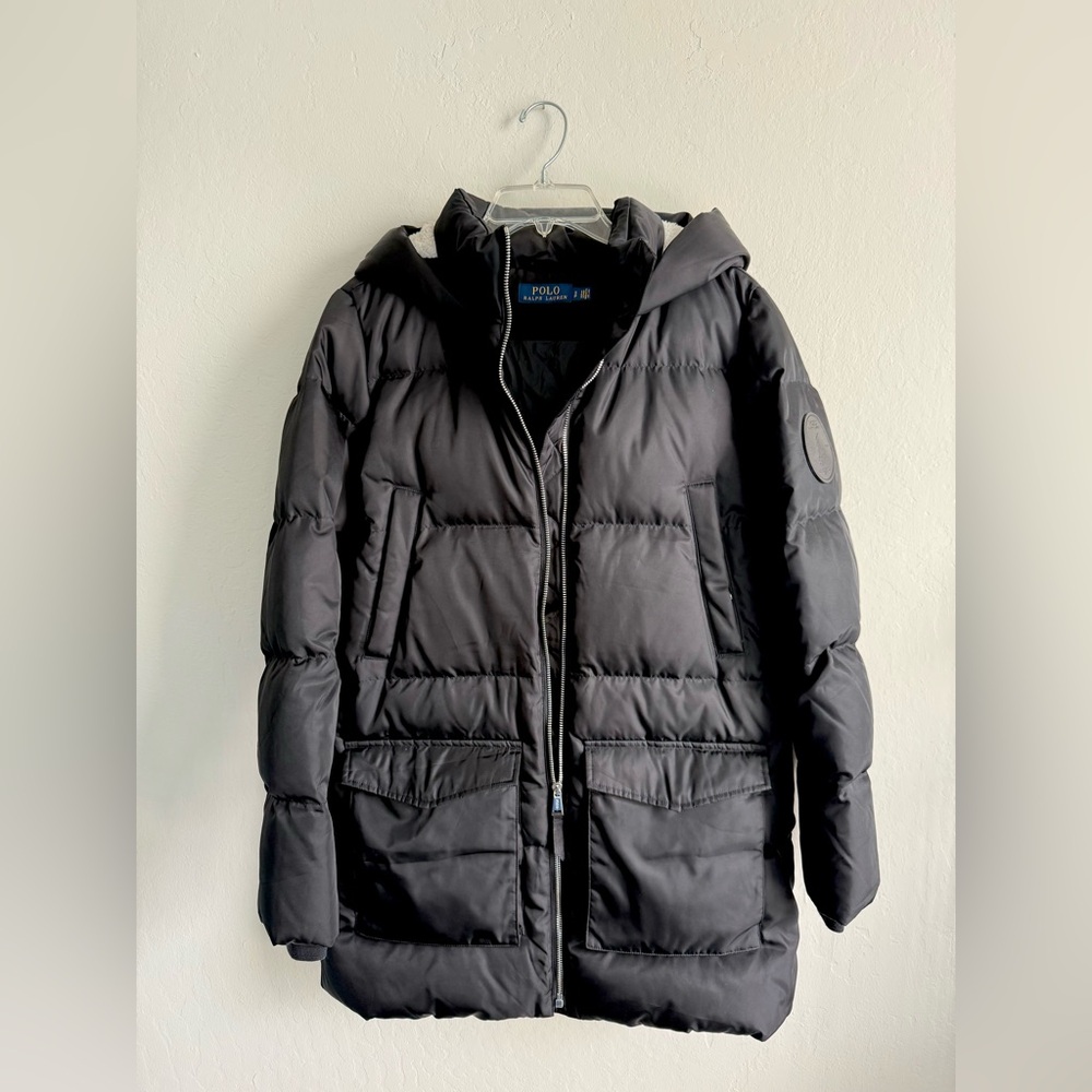 POLO Ralph Lauren Women's Black Puffer Down Full Zip Hooded Jacket Size Small